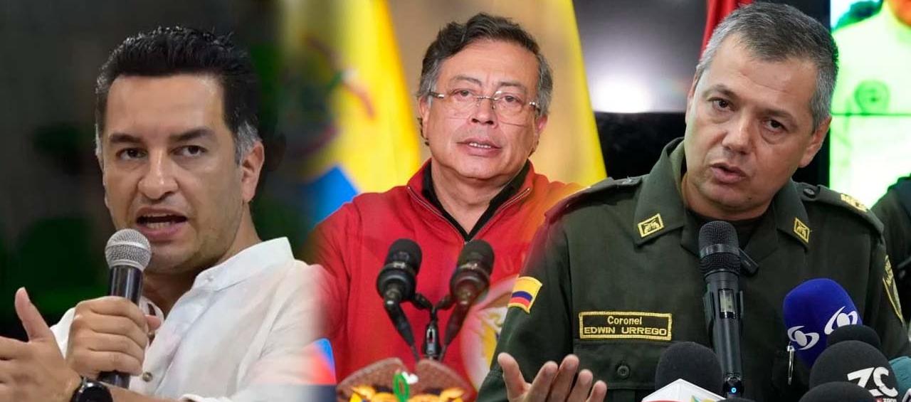 El secretario de Transparencia, Andrés Idárraga; el Presidente Gustavo Petro y el General Edwin Urrego.