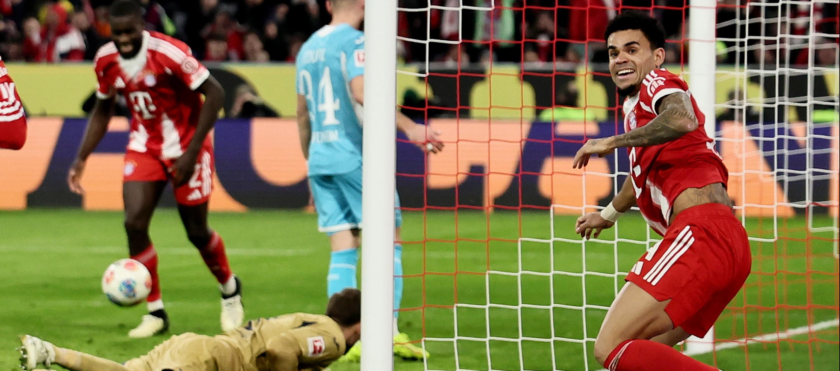 Luis Díaz tras marcar el cuarto gol del Bayern Múnich, segundo en su cuenta personal. 