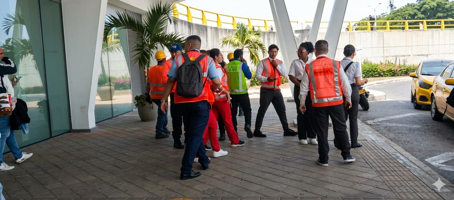 Funcionarios del aeropuerto siendo evacuados.