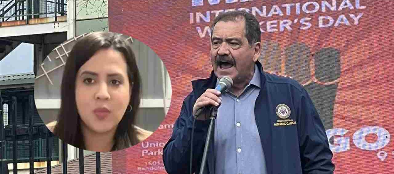 La periodista Estefany Rodríguez y el congresista estadounidense 'Chuy' García.