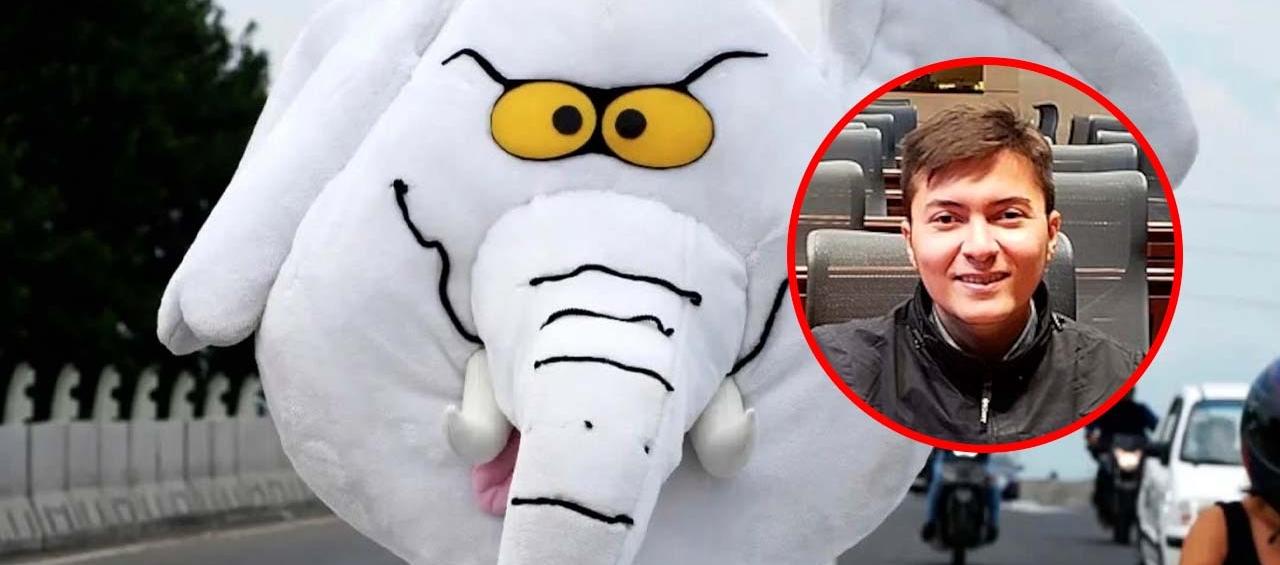 Luis Carlos Rúa, candidato al Senado de Colombia, disfrazado como un elefante blanco.