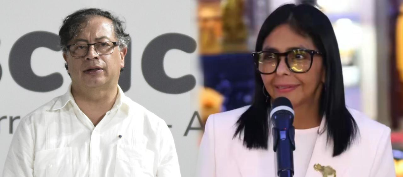 Presidente de Colombia, Gustavo Petro, y Delcy Rodríguez, mandataria encargada de Venezuela. 