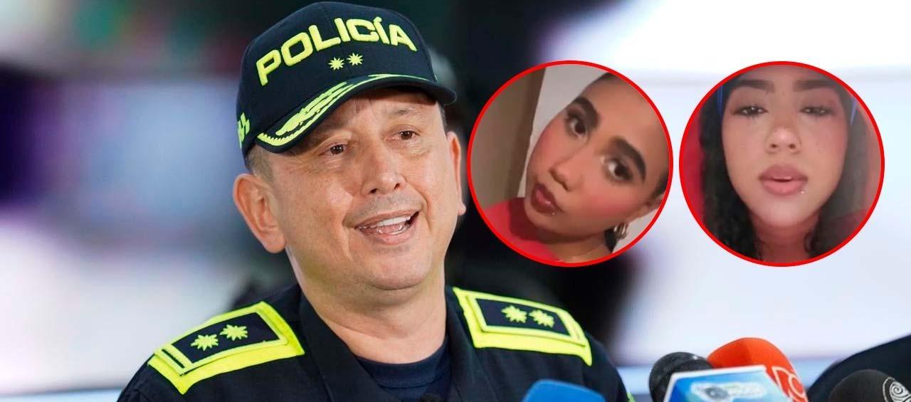 Comandante de la Policía Metropolitana de Barranquilla, Miguel Camelo, y las hermanas Cheridan y Keyla Hernández.