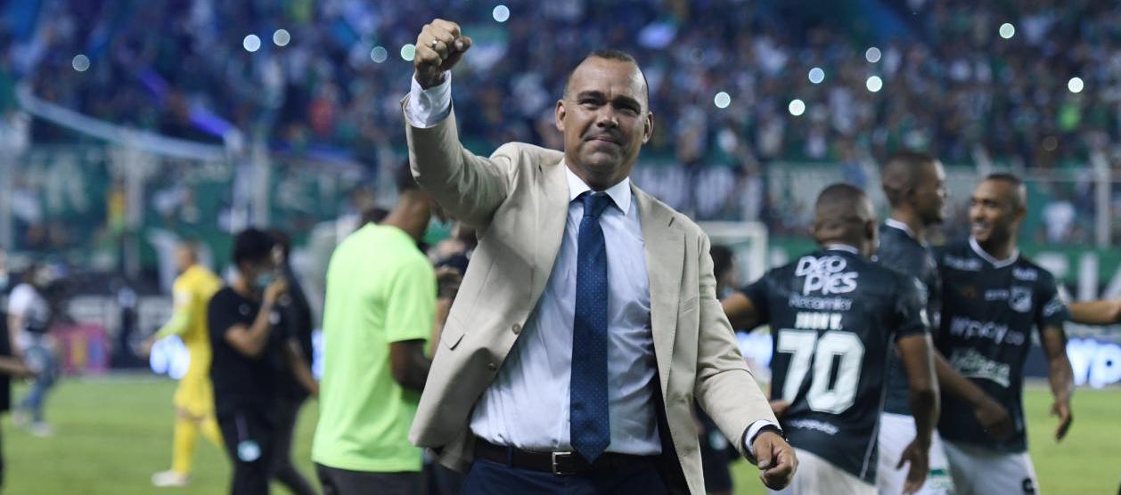 Rafael Dudamel celebra con el Deportivo Cali.