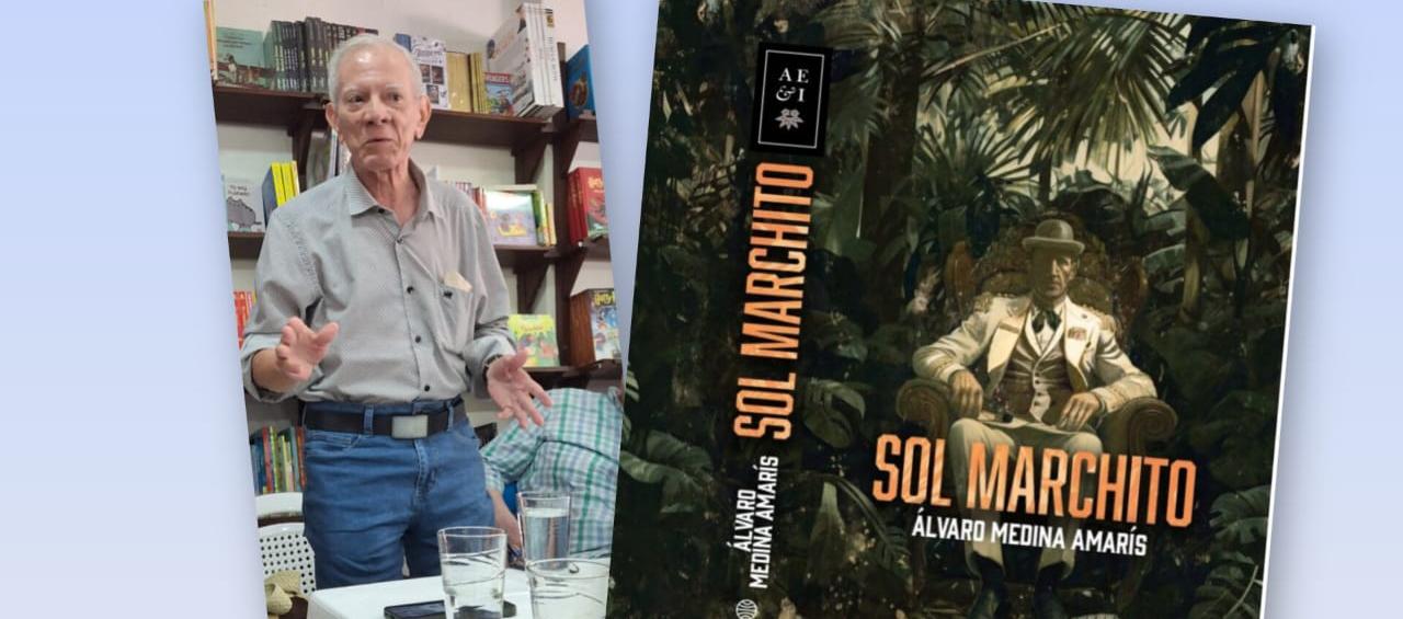 Álvaro Medina y la portada del libro 'Sol Marchito'