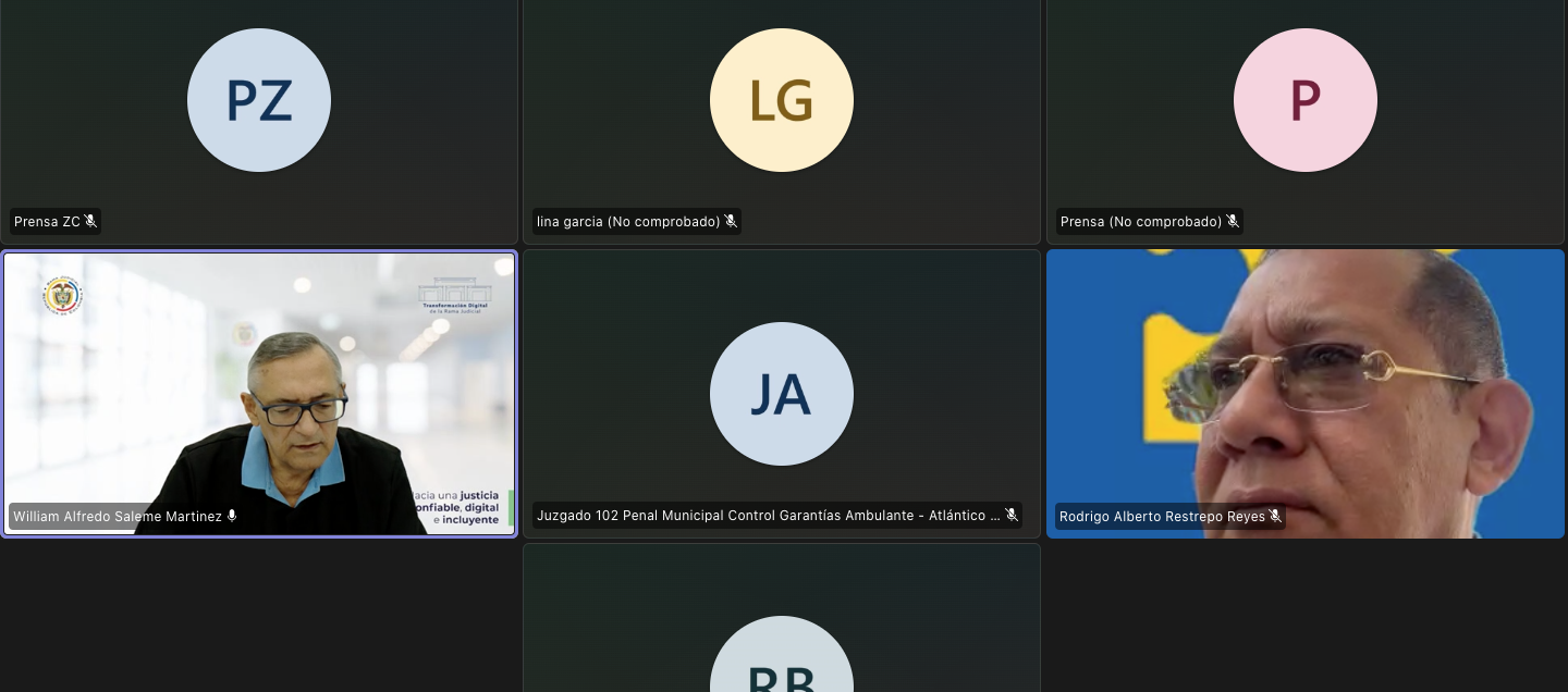 Aspecto de la audiencia que fue instalada este jueves, pero no pudo continuar por no conexión de la defensa y del imputado. 