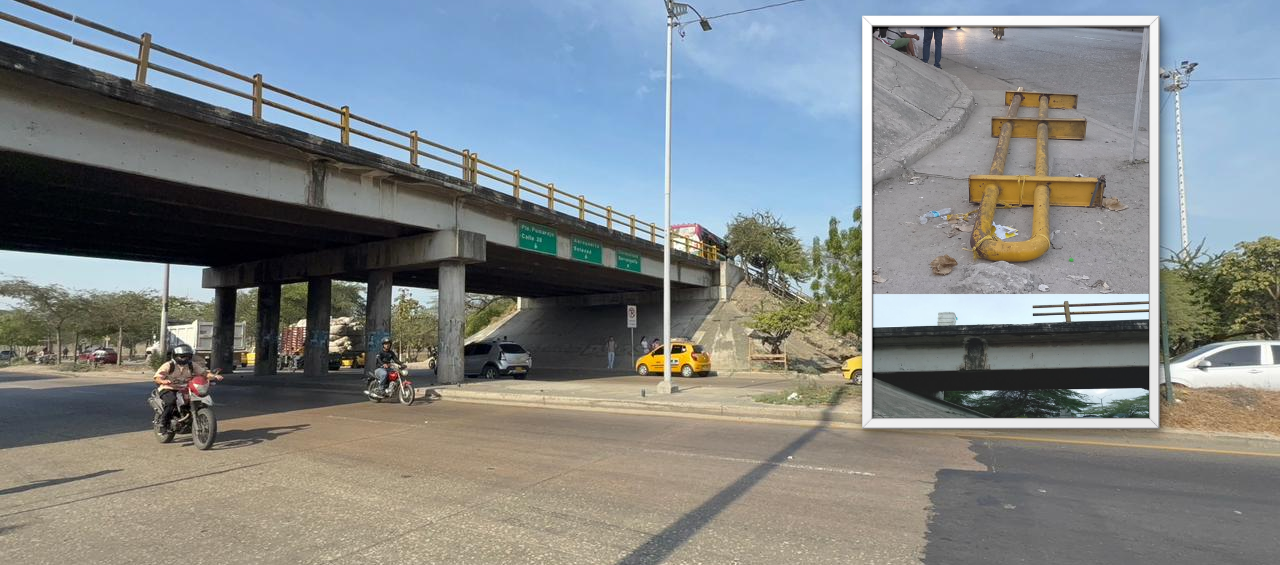 Puente de la Cordialidad con parte de la estructura que se cayó