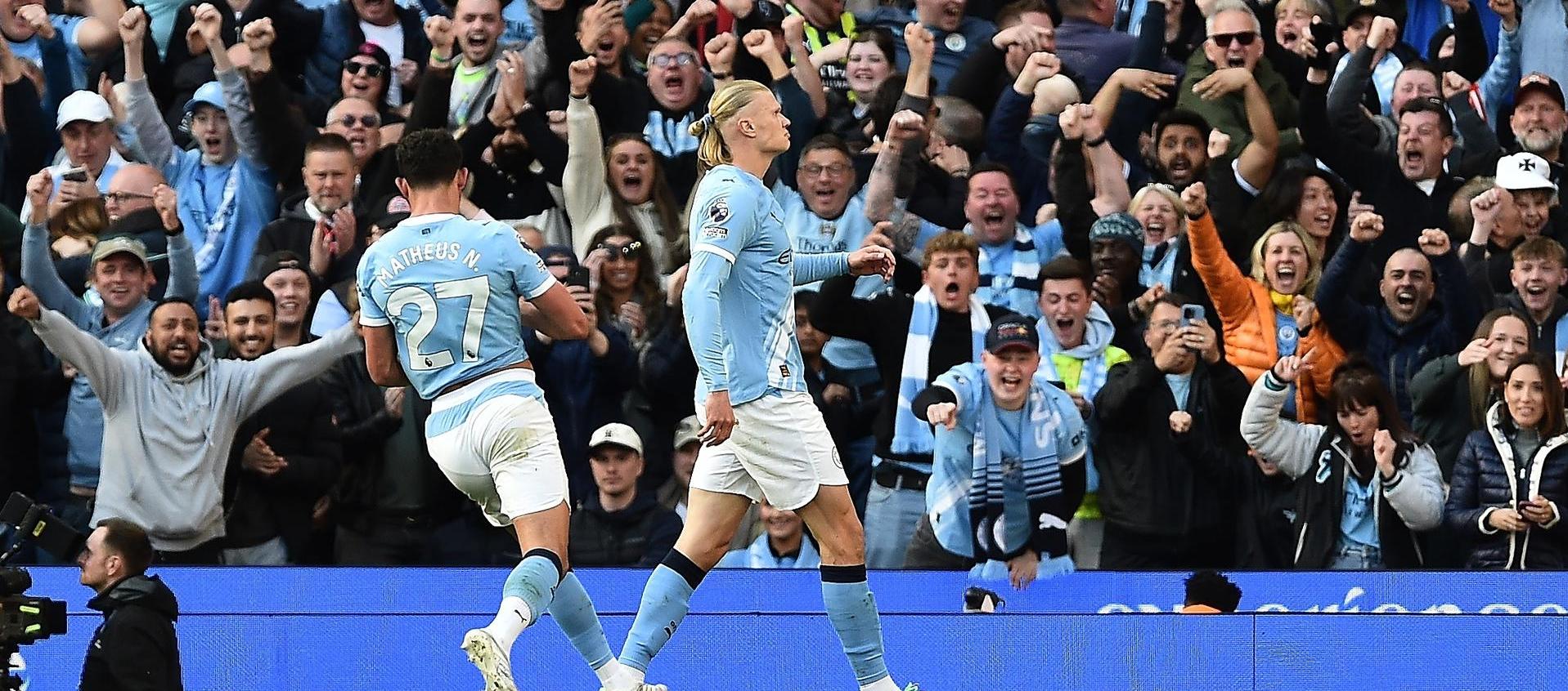 Erling Haaland celebra el 2-1 durante el partido del Manchester City y Arsenal FC