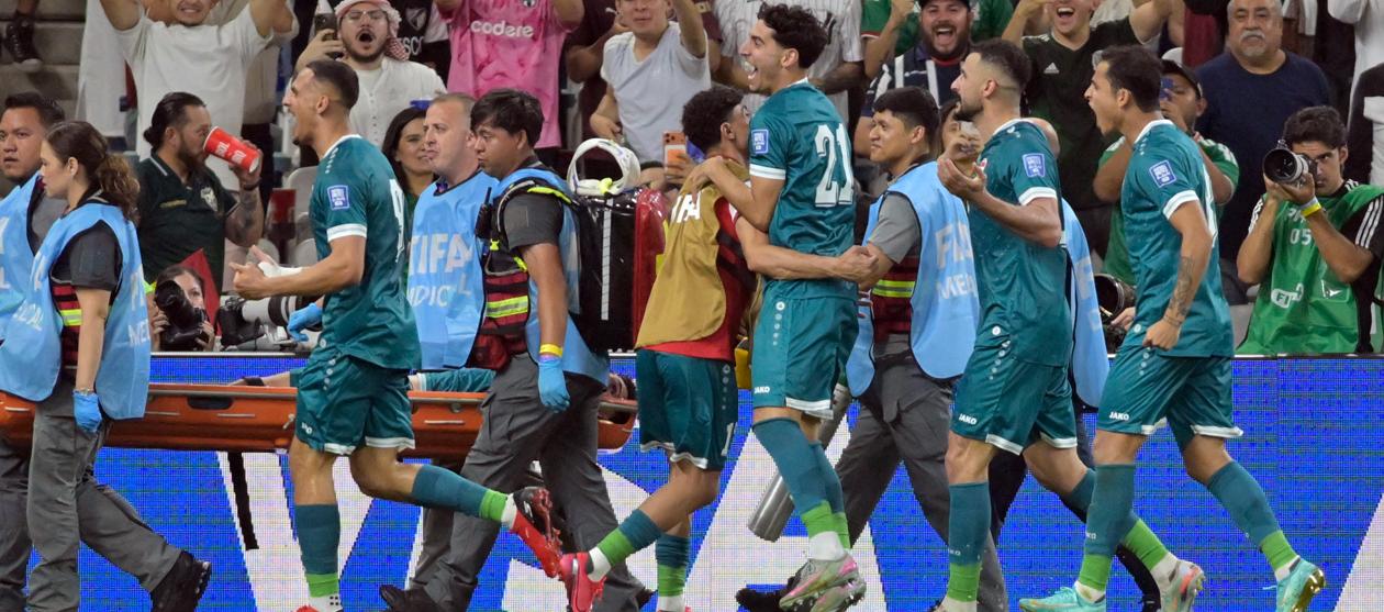 La celebración de los jugadores de Irak.