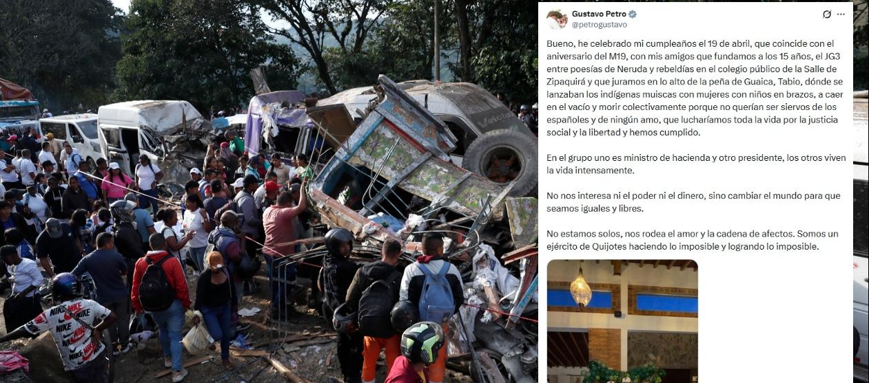 Lugar del atentado en la Vía Panamericana y el trino de Petro.