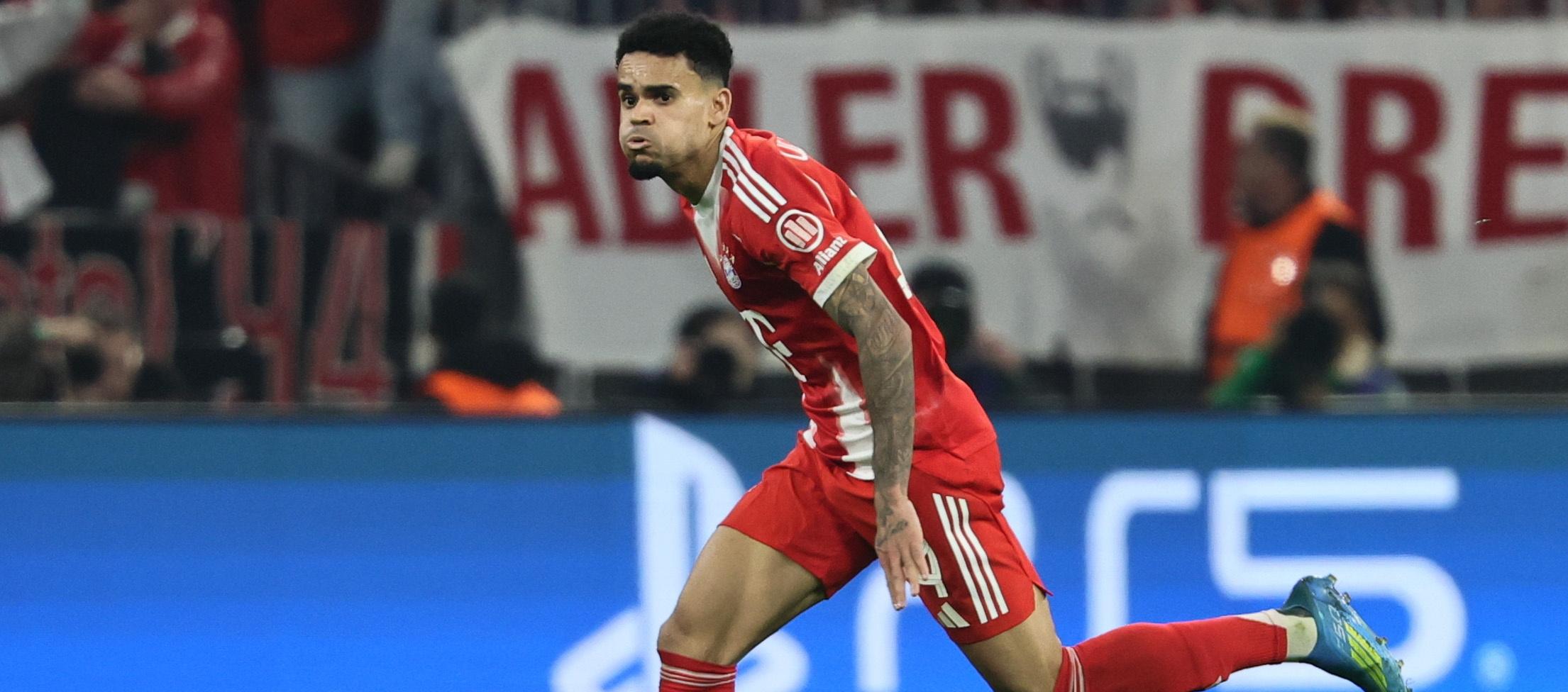 Luis Díaz tras marcar el gol del empate 3–3 del Bayern ante el Real Madrid. 