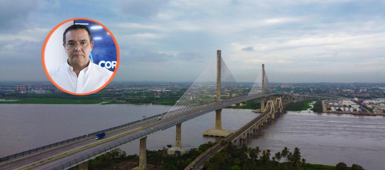 Panorámica del antiguo y nuevo puente Pumarejo. Héctor Carbonell, director Ejecutivo de CCI Norte (círculo)