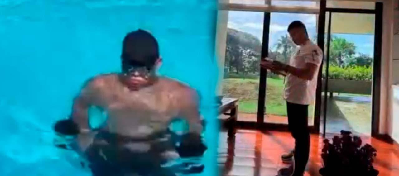El chef bañandose en la piscina y usando zonas de la embajada de Colombia en Brasil. 
