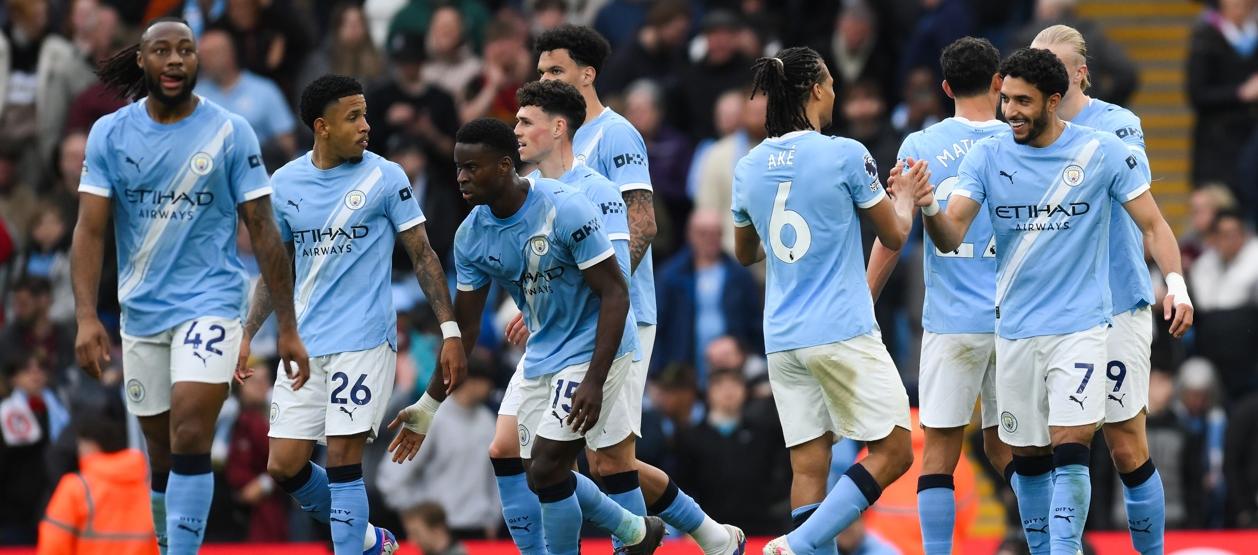 La celebración de los jugadores del Manchester City.
