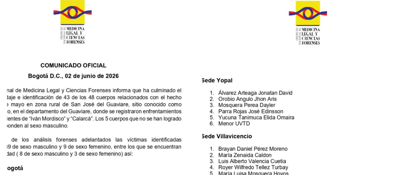 Comunicado de Medicina Legal