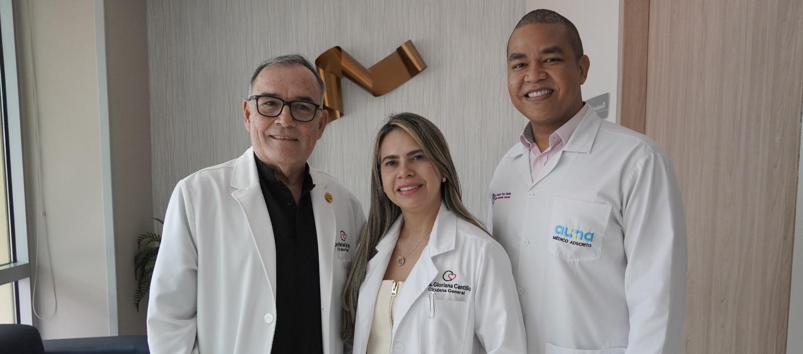 Dr. Rafael Garrido, Dra. Gloriana Cantillo cirujana general y Dr. Keyner Toro