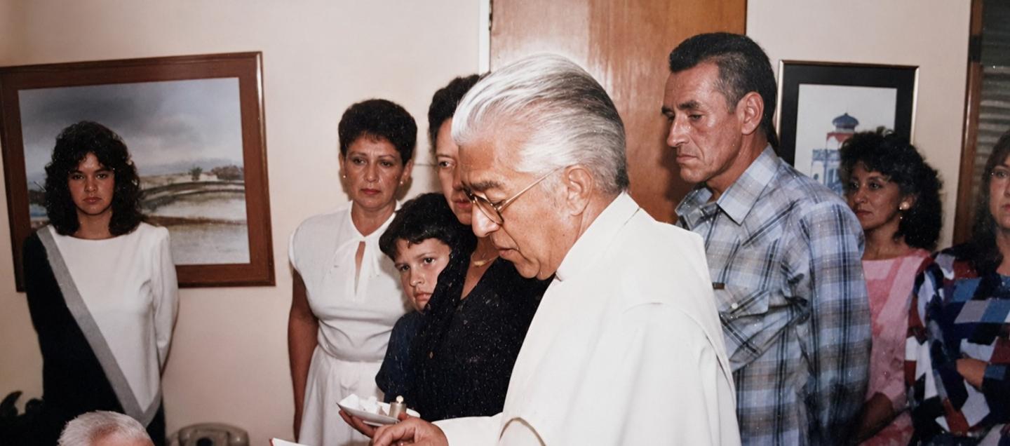 Mi padre es el de camisa a cuadros. Y su progenitor es quien recibe la hostia del sacerdote. Mi abuelo vivió 106 años.
