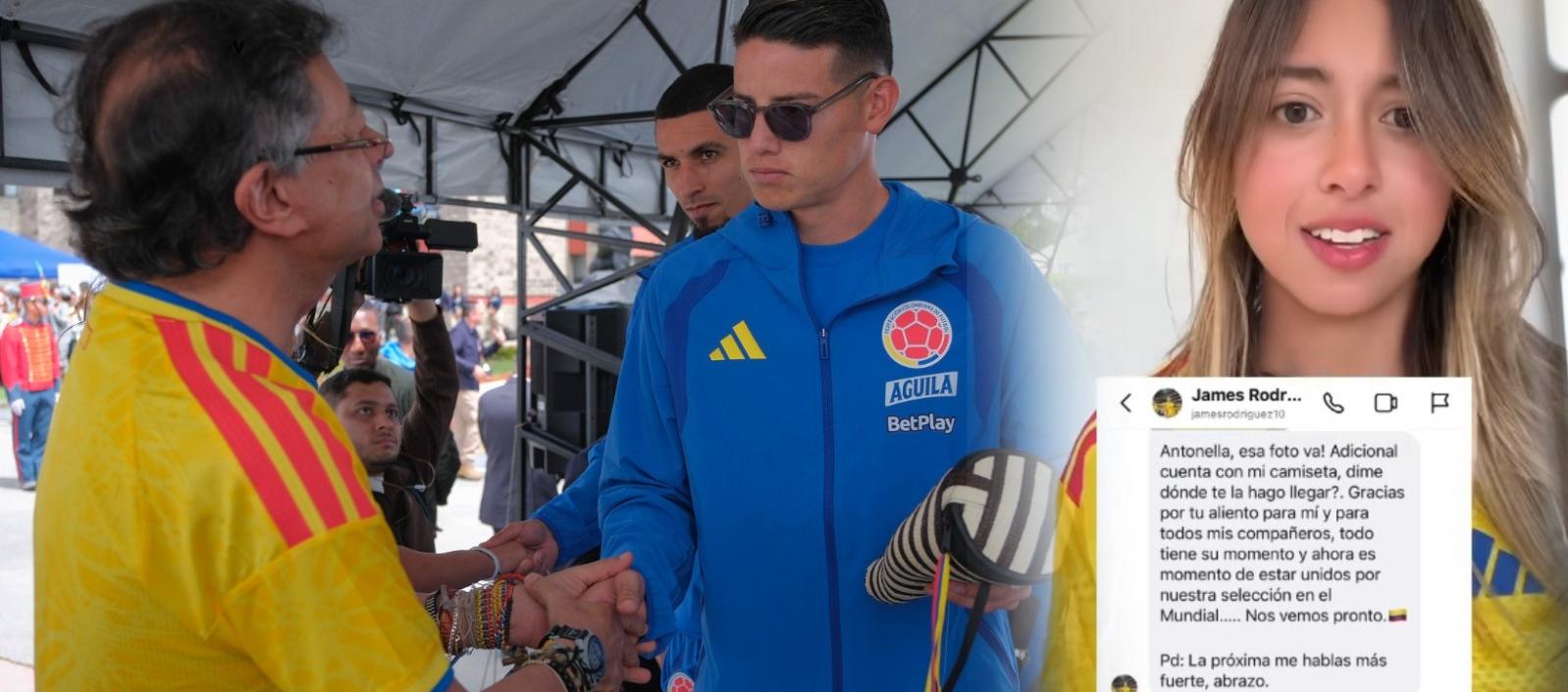 Gustavo Petro, James Rodríguez y Antonella Petro.