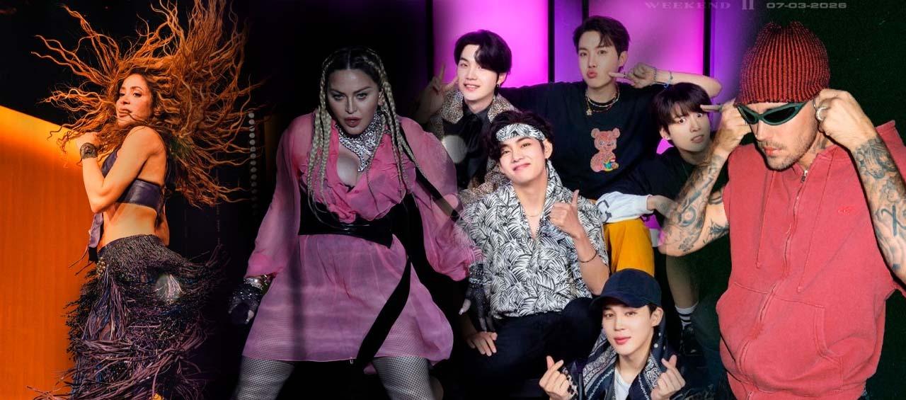 Shakira, Madonna, la banda BTS y Justin Bieber. 