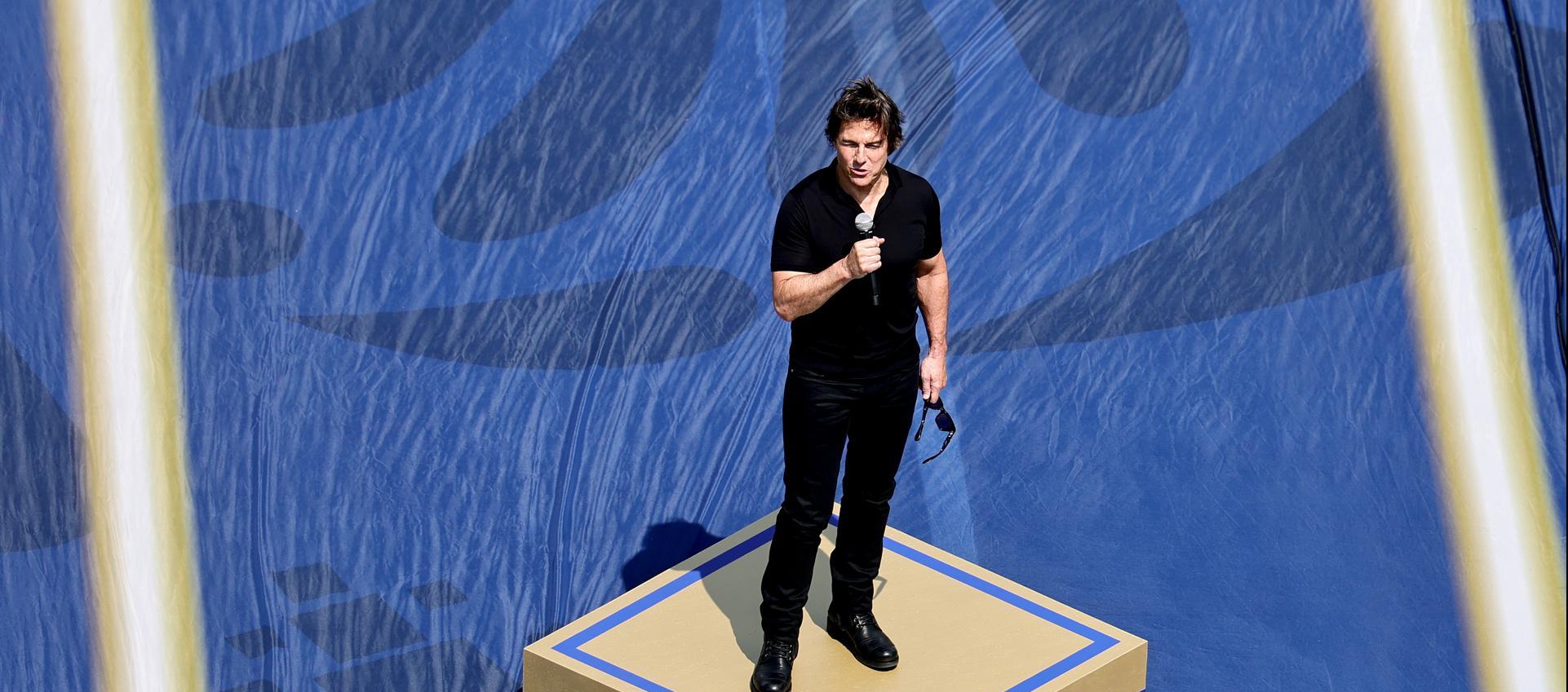 El actor Tom Cruise durante su intervención en la ceremonia de la final del Mundial 2026.