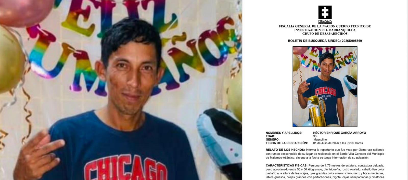 El hombre reportado como desaparecido responde al nombre de Héctor Enrique García Arroyo, de 33 años.