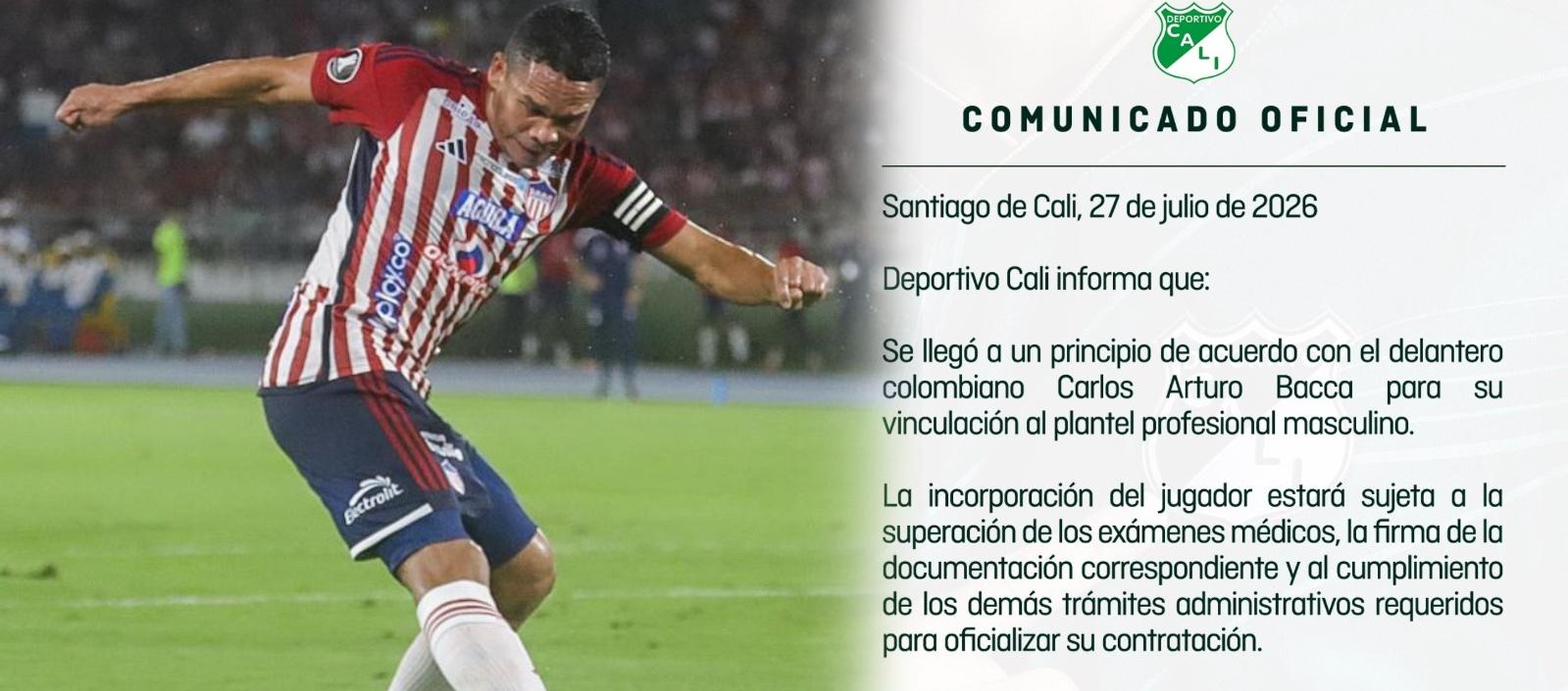 El jugador Carlos Bacca y el Comunicado de Prensa del Deportivo Cali