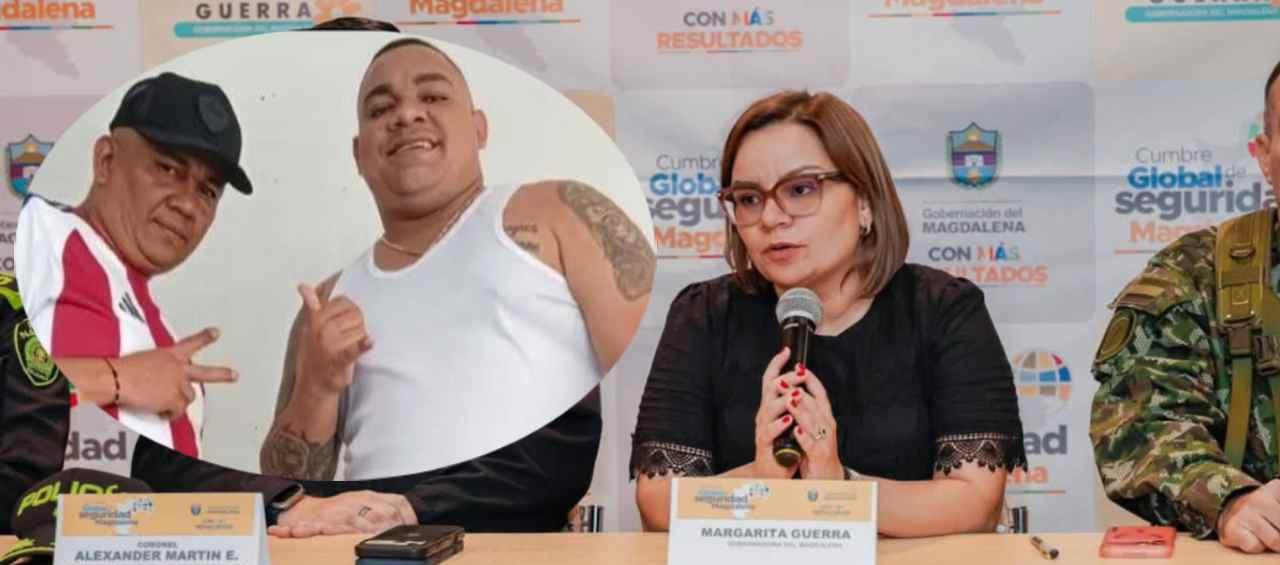 La gobernadora Margarita Guerra y en el círculo alias 'El Negro Ober' y 'Robinsito'.