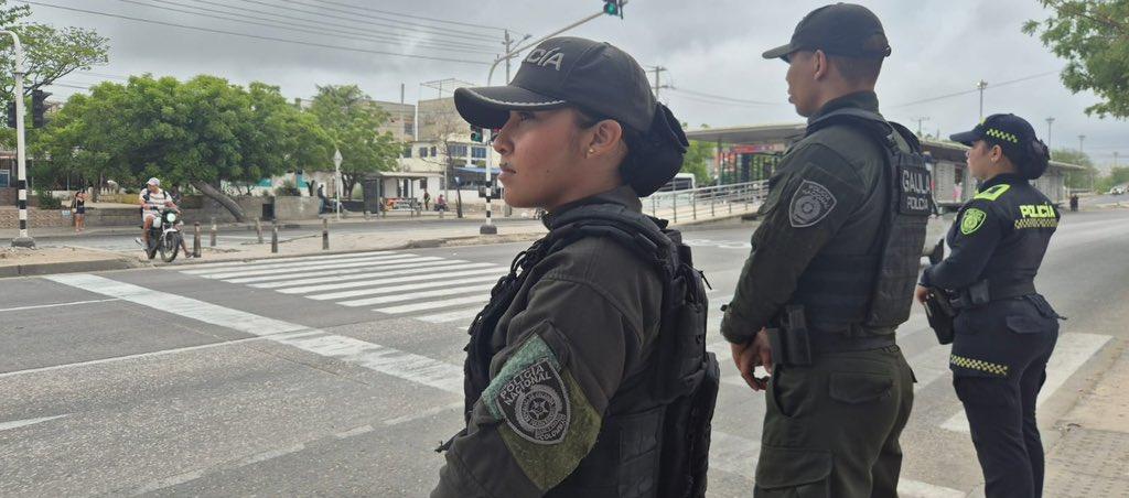 La Policía este sábado en las calles de Barranquilla. 