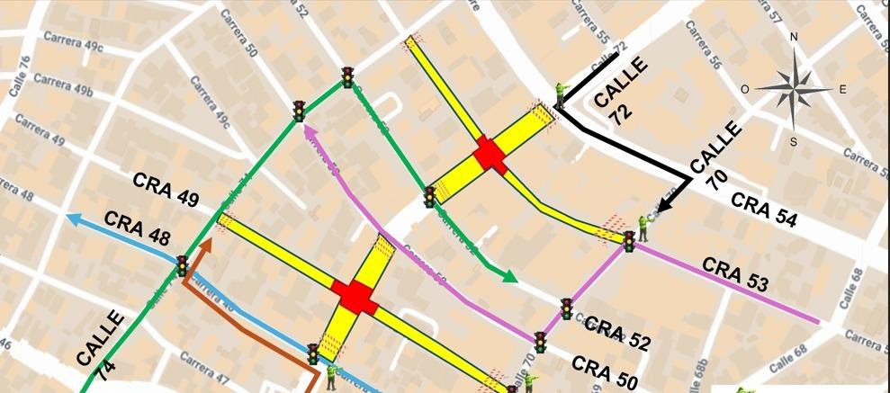 Indicaciones de movilidad en la calle 72. 