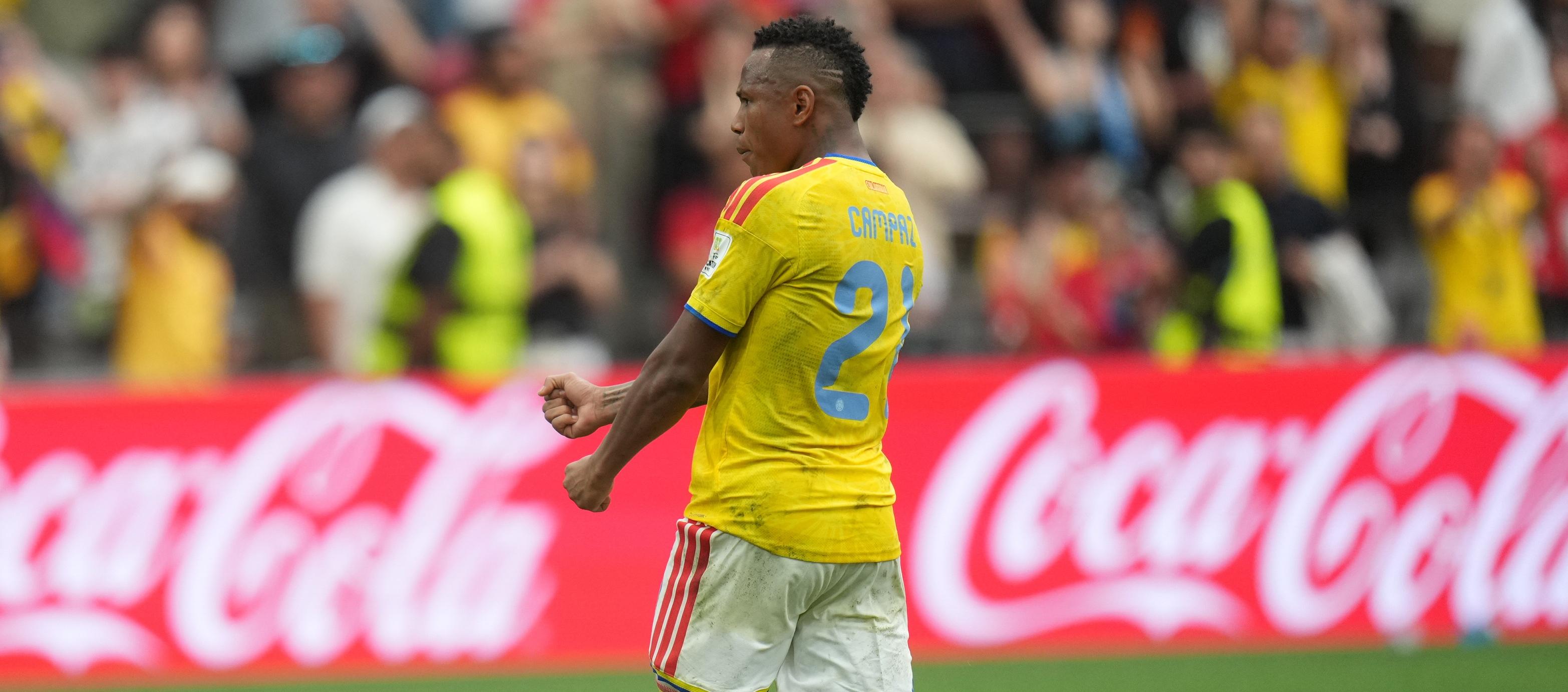 Jáminton Campaz durante el partido de Colombia contra Suiza. 