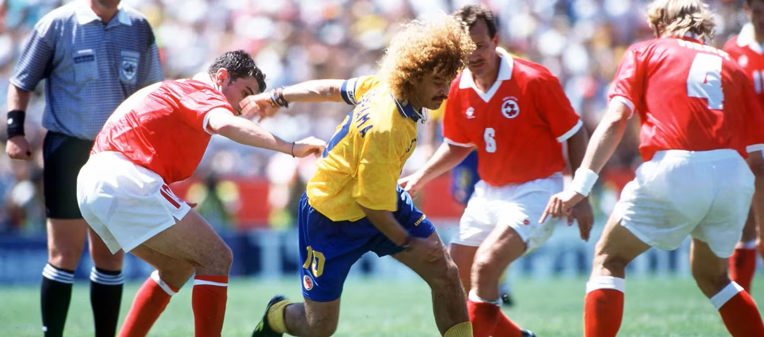 Carlos Valderrama en el partido contra Suiza en el Mundial de 1994.