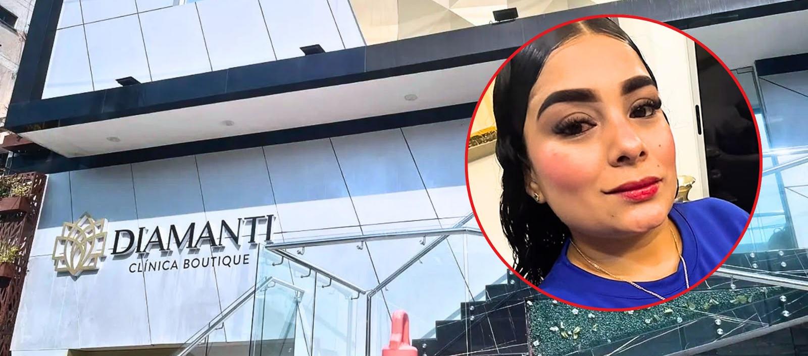 Sara Echeverría (círculo) y fachada de la Clínica Diamanti, en Barranquilla. 
