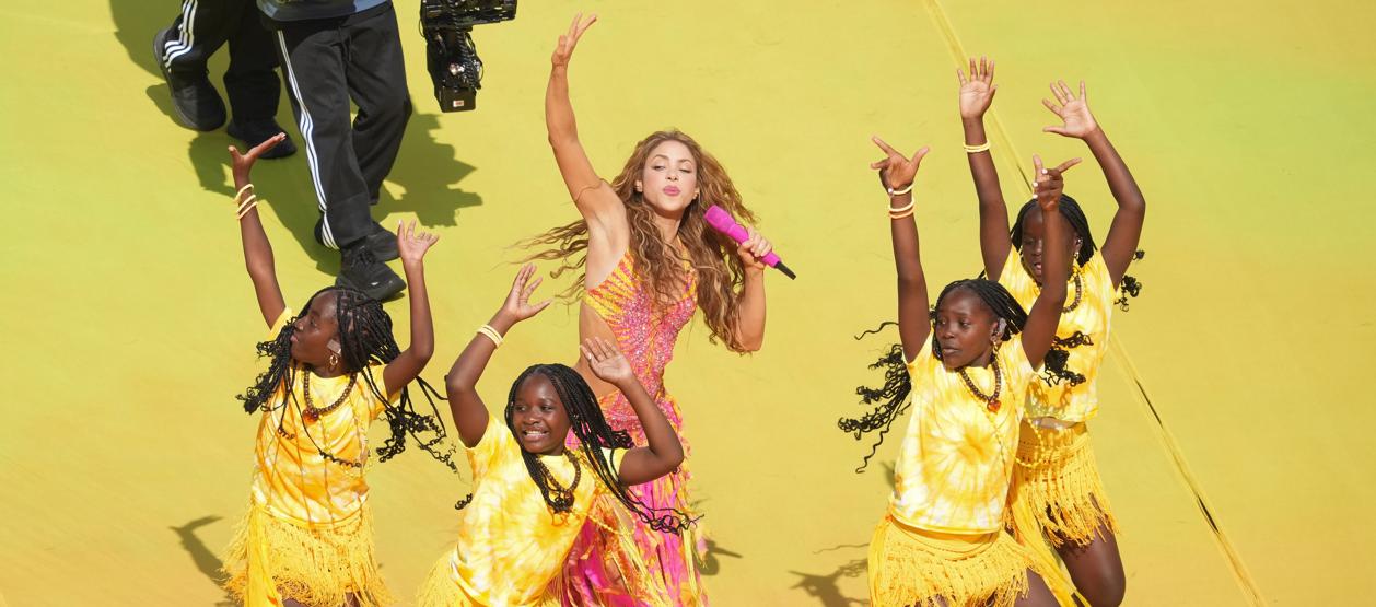 La barranquillera Shakira durante su actuación en el entretiempo de la final del Mundial entre España y Argentina.