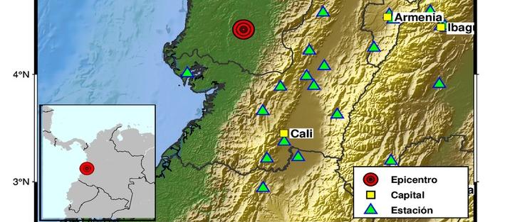 Epicentro del temblor de este lunes en el departamento del Chocó. 