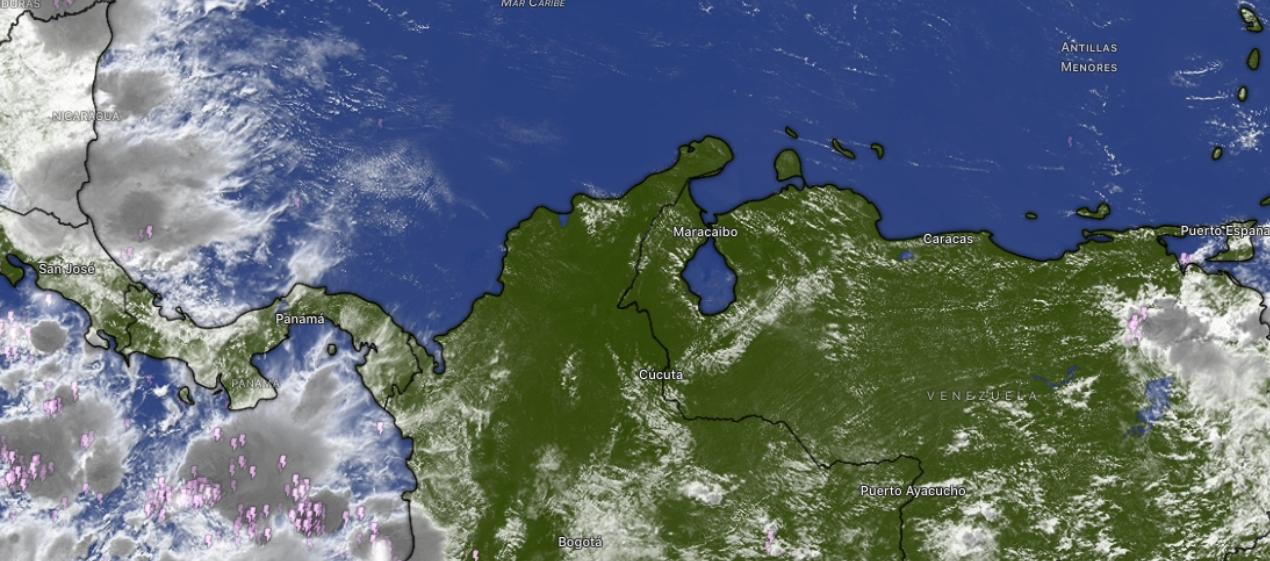 Imagen satelital actual en la Región Caribe colombiana. 