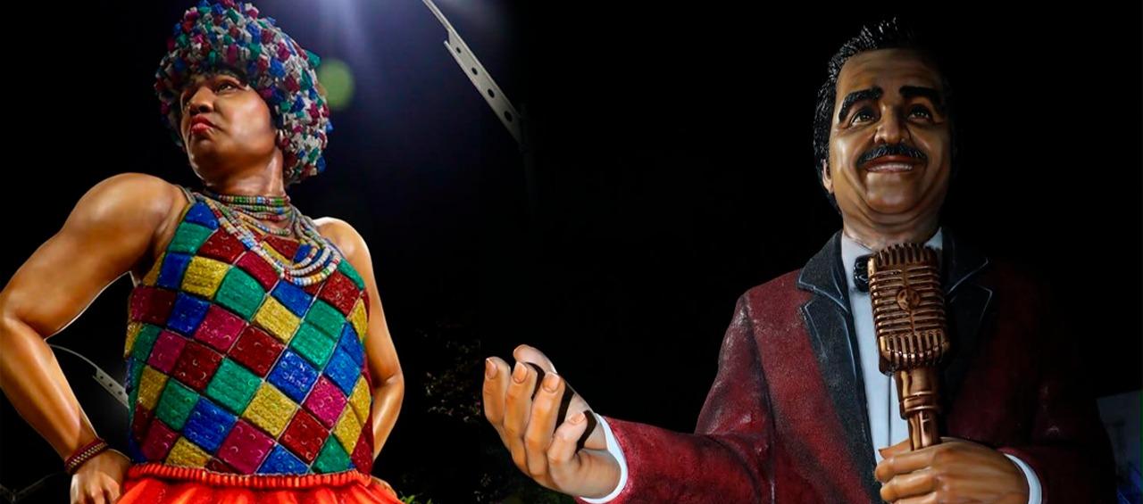 Esculturas de 'María Moñito' y Nelson Pinedo. 