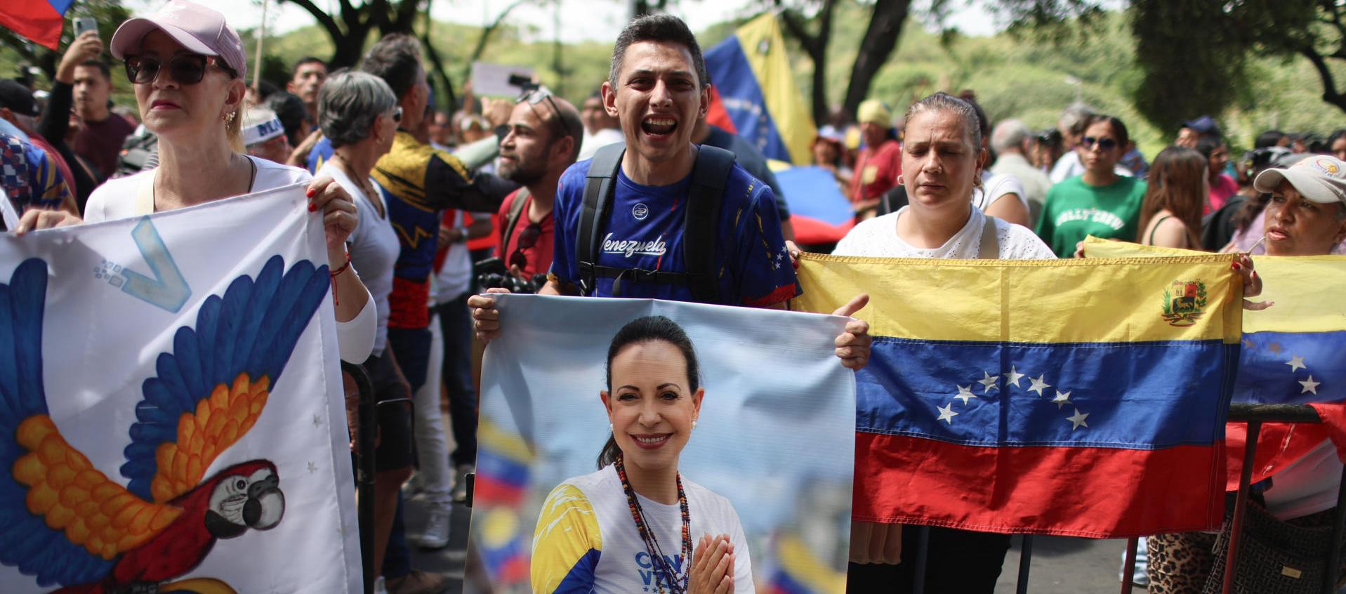 Marcha en favor del regreso de María Corina Machado, en Venezuela. 