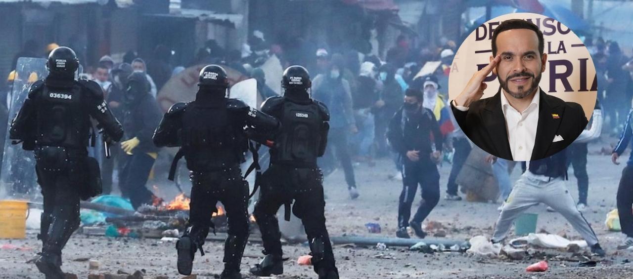Imagen de protesta y del Presidente Abelardo De La Espriella.