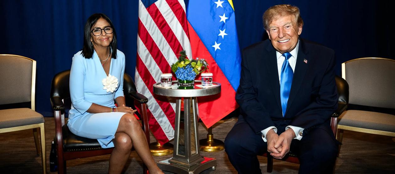 Delcy Rodríguez y Donald Trump.