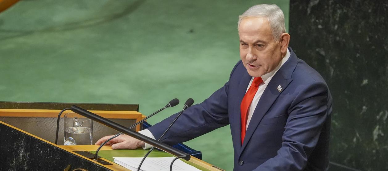El primer ministro de Israel, Benjamín Netanyahu, durante su intervención en la Asamblea de la ONU.