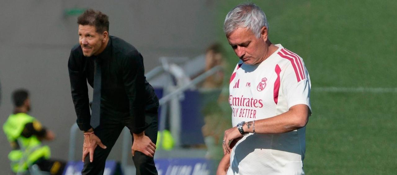 Diego Simeone y José Mourinho, entrenadores del Atlético y del Real Madrid, respectivamente.