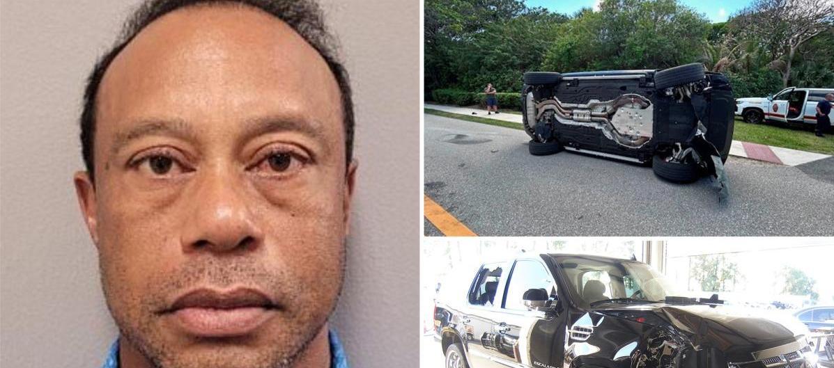 El golfista Tiger Woods y el automóvil accidentado.