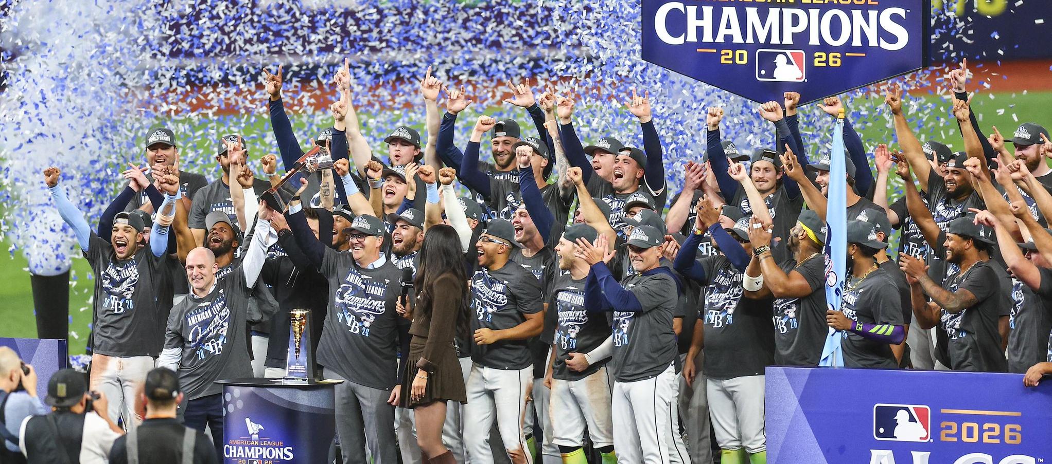 Los Rays de Tampa Bay tras coronarse campeones de la Liga Americana.