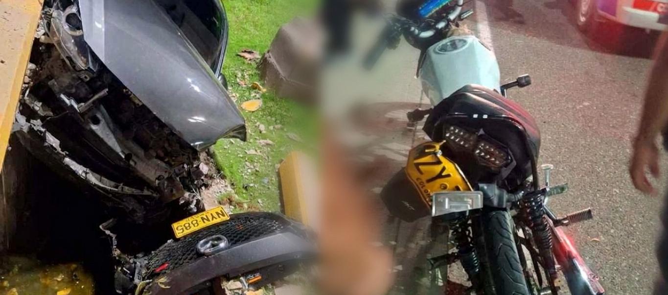 El vehículo y una de las motocicletas implicadas en los accidentes. 