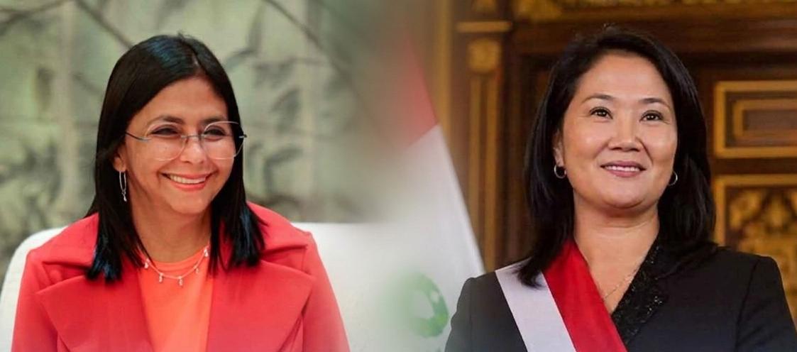 Delcy Rodríguez, presidenta de Venezuela (e) y Keiko Fujimori, presidenta de Perú.