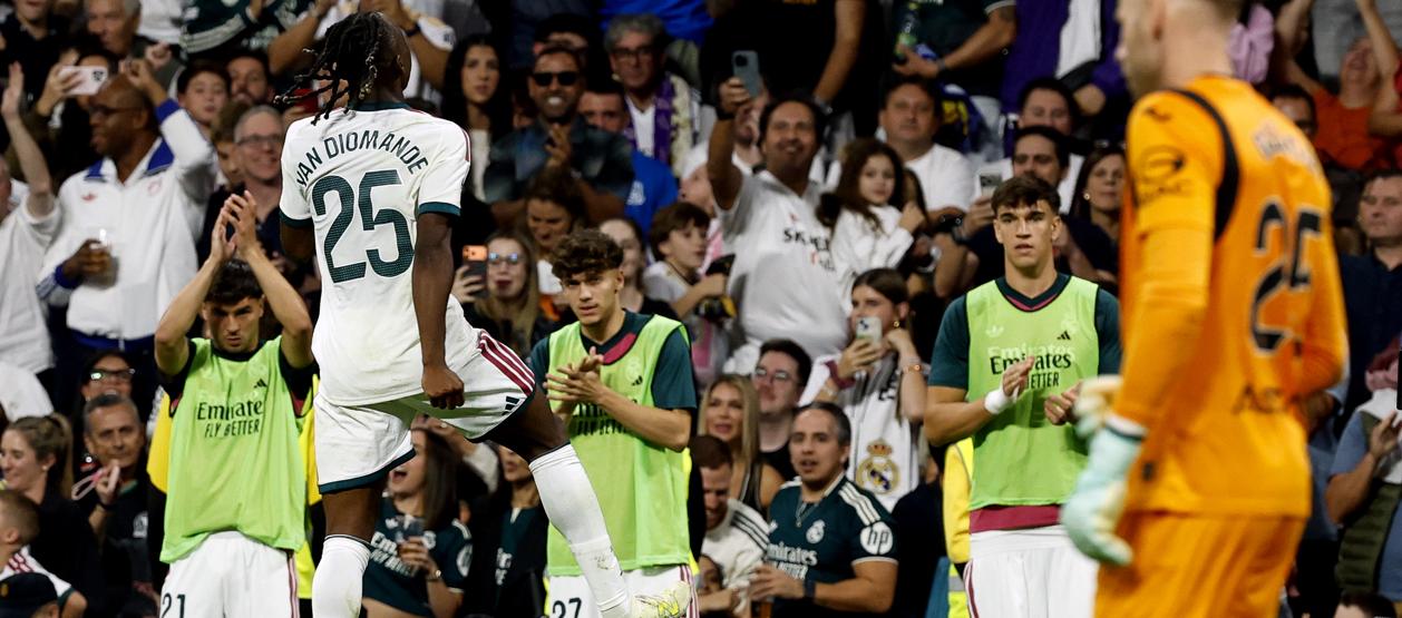 La celebración de Yan Diomande.