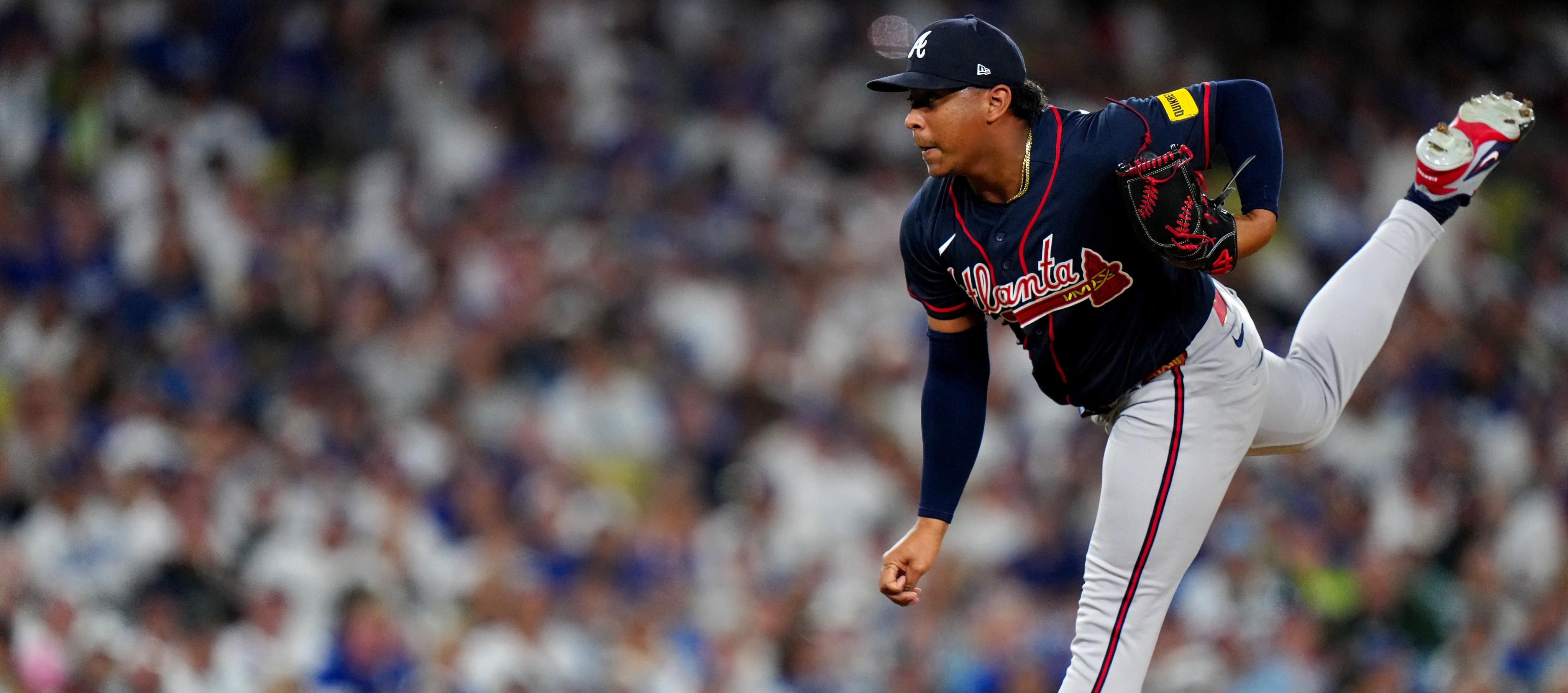 El colombiano Didier Fuentes, lanzador de los Bravos de Atlanta. 