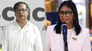 Presidente de Colombia, Gustavo Petro, y Delcy Rodríguez, mandataria encargada de Venezuela. 