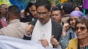 El senador Iván Cepeda, del partido Pacto Histórico durante las recientes manifestaciones.