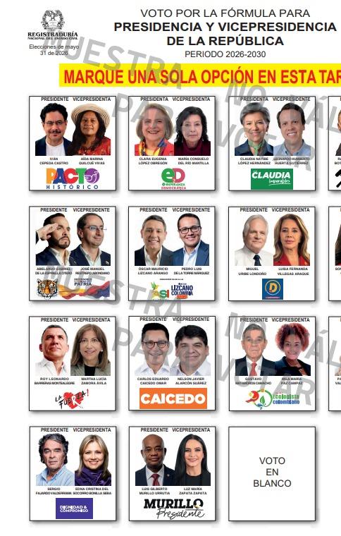 El tarjetón de la primera vuelta presidencial.